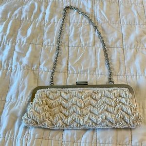 BCBG White Beaded Clutch
